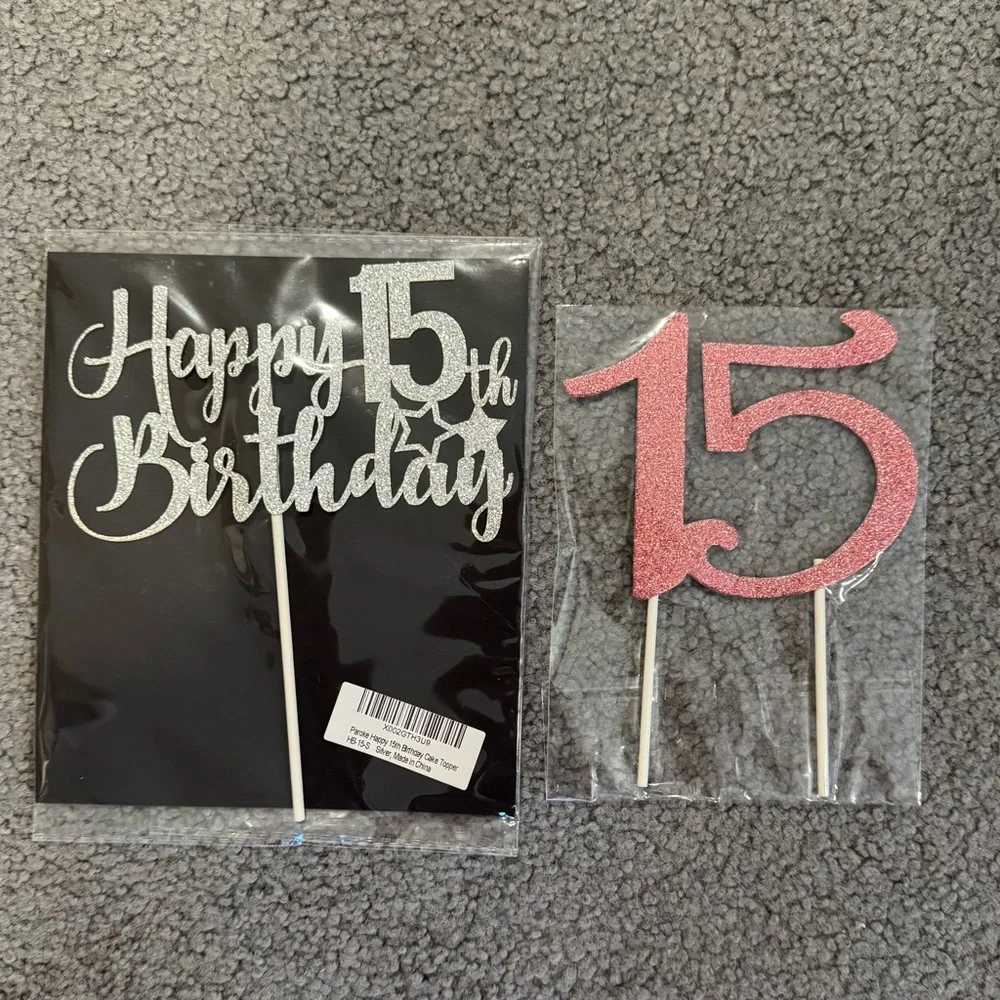 NWT 15th Birthday Party Decorations - Quinceañera Cake Toppers, Crown & Sash